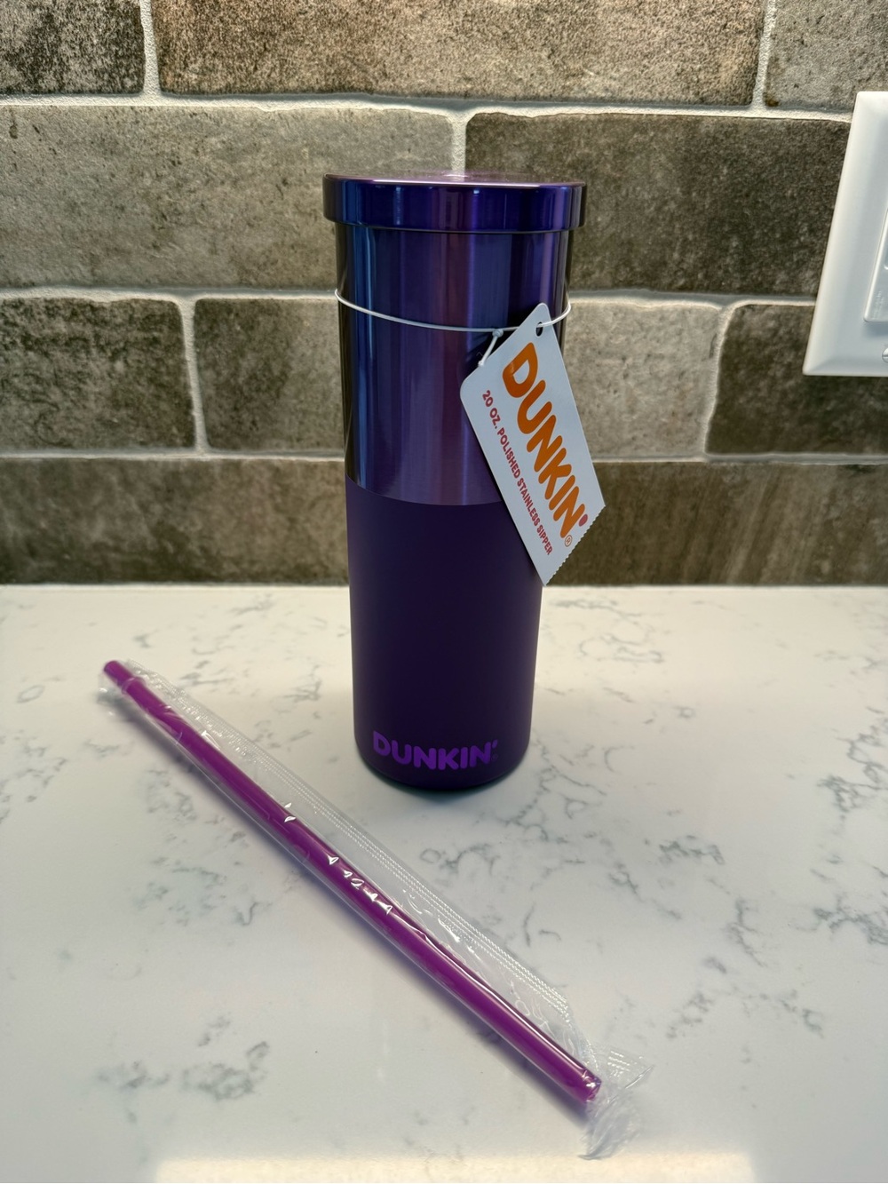 NEW Dunkin Purple 20oz Polished Stainless Sipper